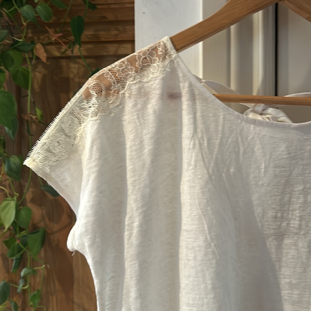 NWT Sezane Ecru Linen and Lace Short Sleeve Top - Picture 7 of 16